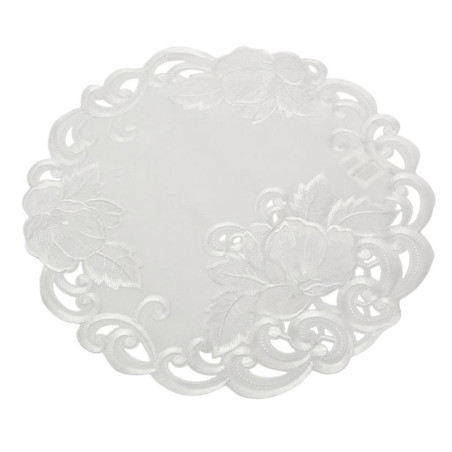 Serwetka haftowana 40cm okrągła biała A534